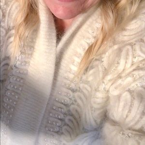 vintage angora, lace and pearls wedding cardigan